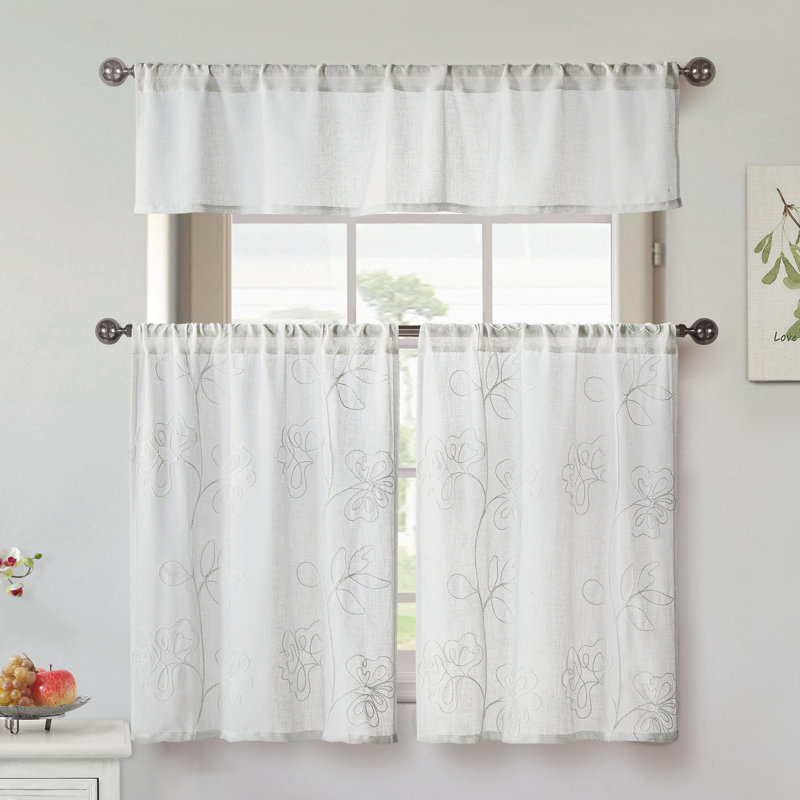 Ophelia & Co. Harford 3 Piece Floral SemiSheer Kitchen Curtain Set